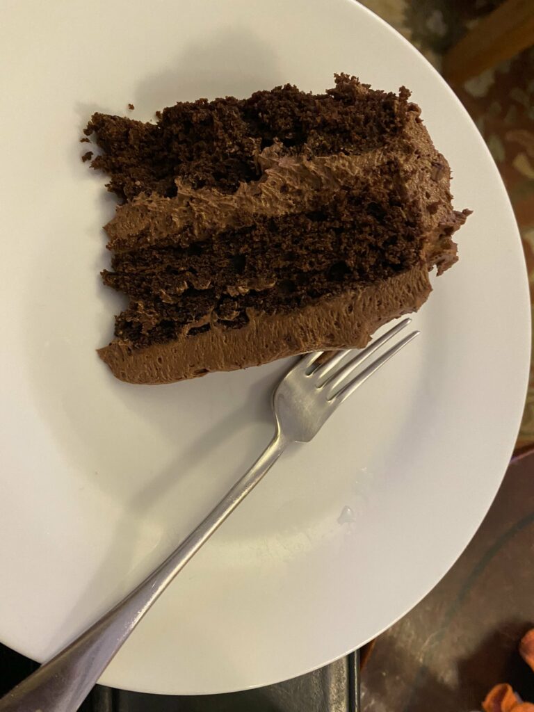 Mocha layer cake with chocolate-rum cream filling