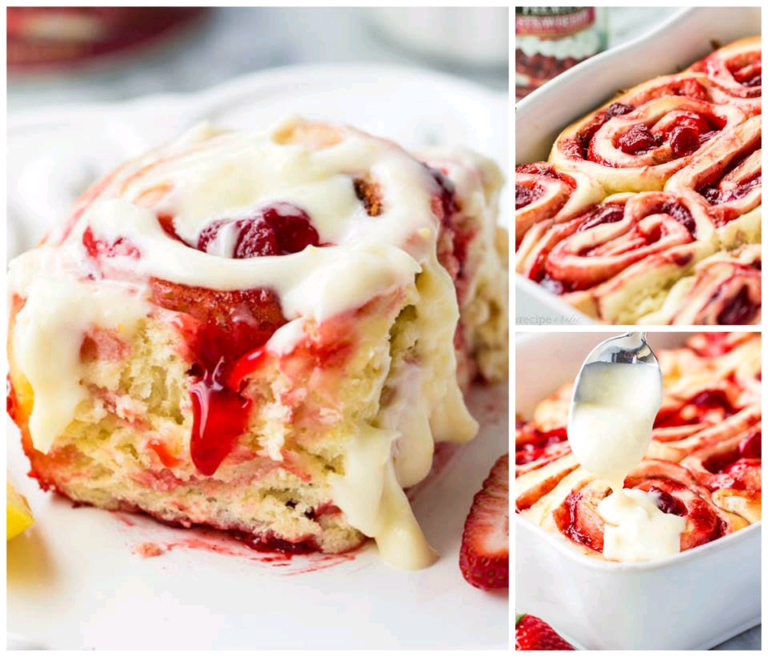 STRAWBERRY CINNAMON ROLLS WITH LEMON CREAM CHEESE GLAZE