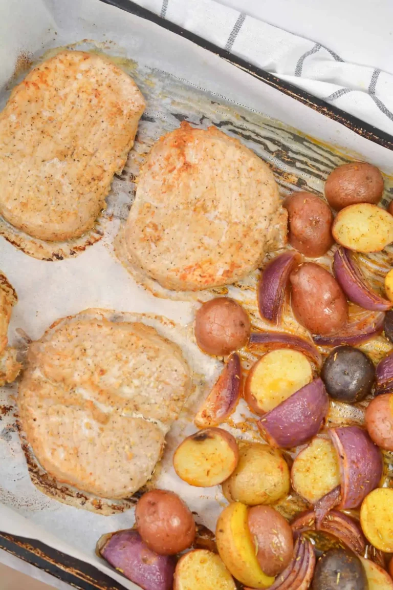 Sheet Pan Pork Chops with Multi Colored Potatoes