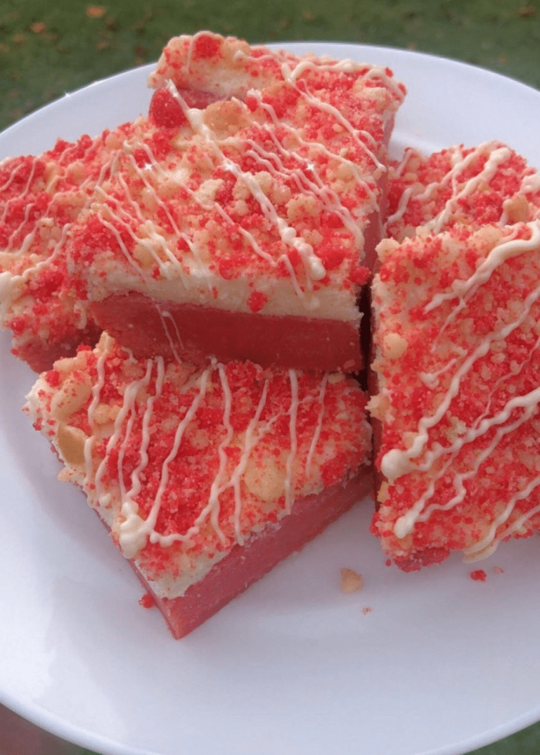 White Chocolate Strawberry Crunch Brownies