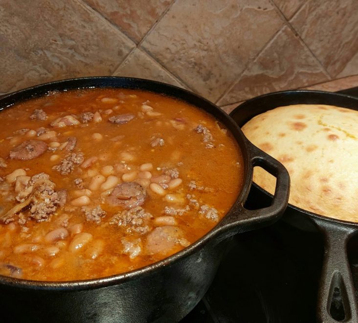 Three Meat Crock Pot Cowboy Beans￼￼