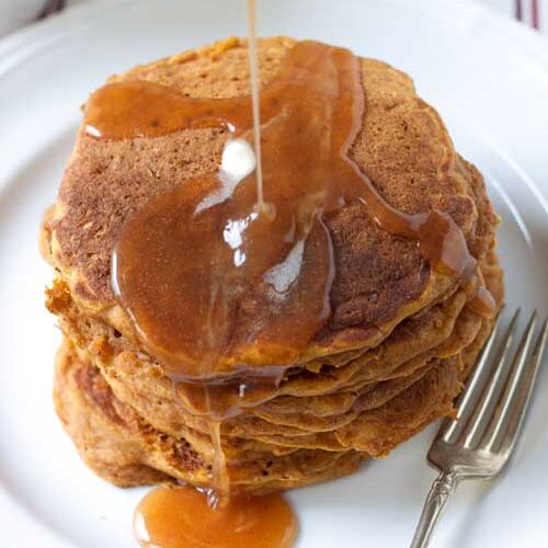 Pumpkin-Apple Pancakes with Apple Cider Syrup