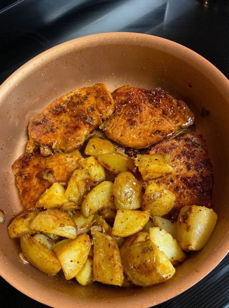 SUPER-EASY HONEY MUSTARD PORK CHOPS AND POTATOES SKILLET