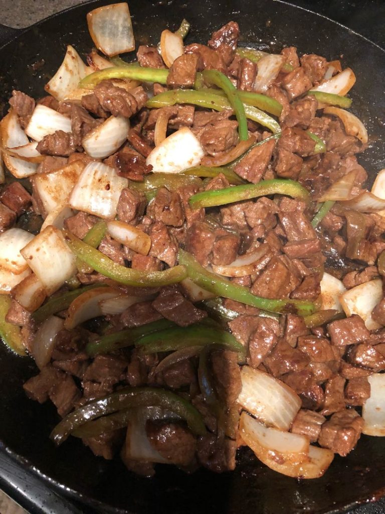 TERIYAKI STEAK BITES WITH GREEN PEPPER AND ONION