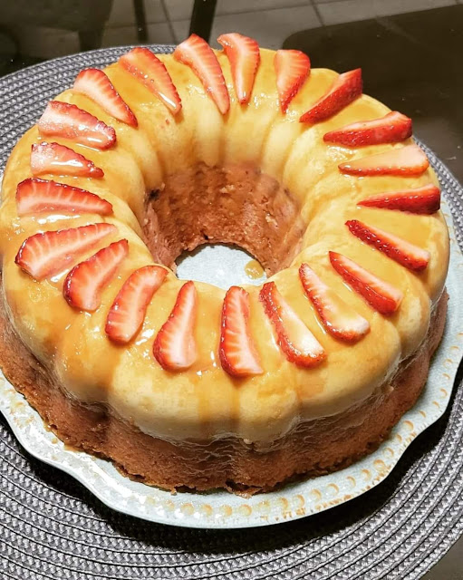 Strawberries and Flan Impossible Cake