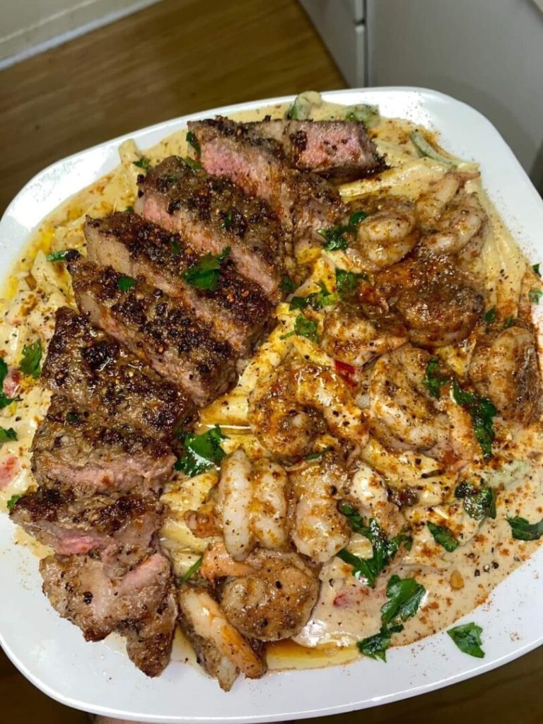 Cajun shrimp and steak