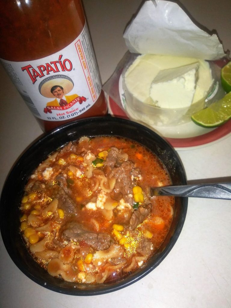 carne with conchitas soup