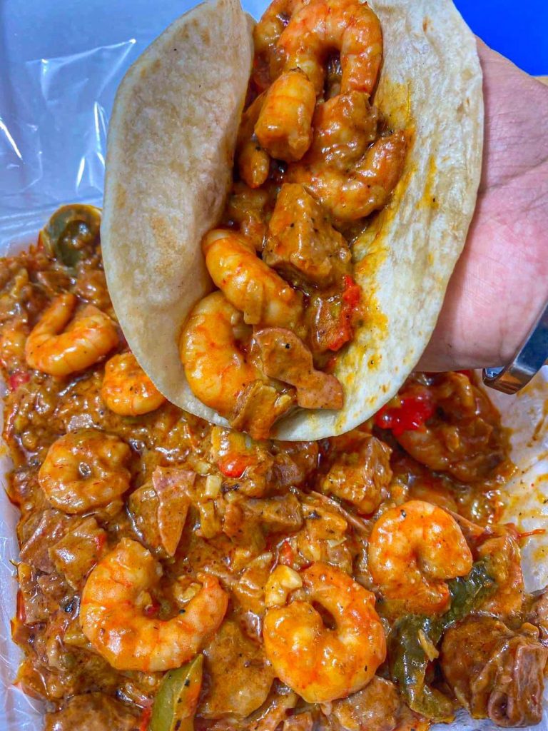 Mexican Shrimp in garlic Salsa with flour tortillas