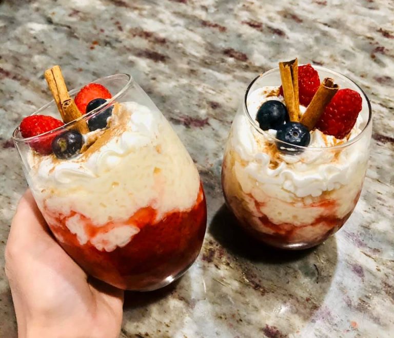 Arroz con leche with Strawberry Sauce