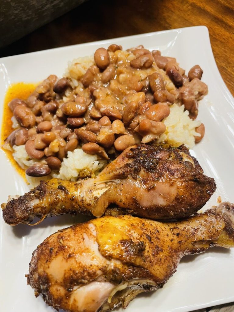 Jerk chicken with beans and Rice