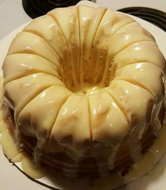 Vanilla buttermilk pound cake with cream cheese glaze