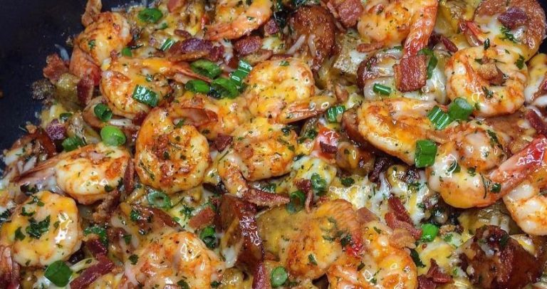 Loaded buttered garlic Potatoes, with sautéed onions and peppers