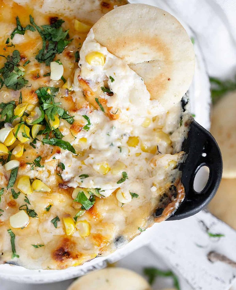 Hot Corn Dip with Baked Mini Pitas