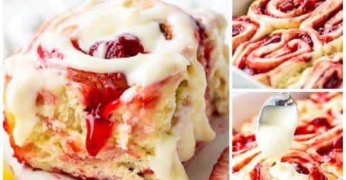 STRAWBERRY CINNAMON ROLLS WITH LEMON CREAM CHEESE GLAZE