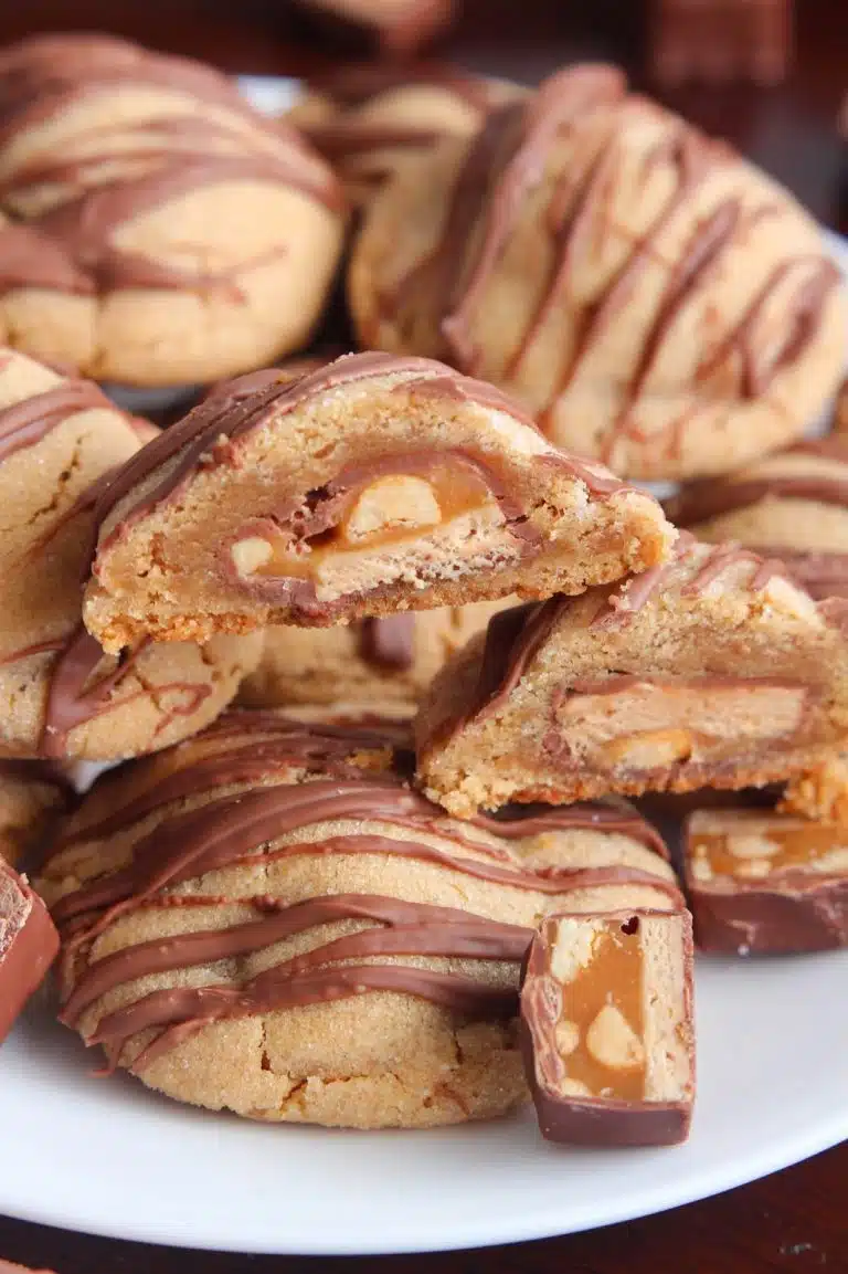 Snickers Stuffed Peanut Butter Cookies￼￼