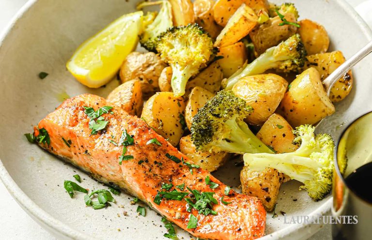 Lemon Butter Salmon with Crispy Potatoes and Broccoli