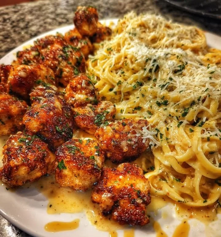 Cheesy Cajun Chicken Linguine in Velveeta Garlic Sauce served in a bowl