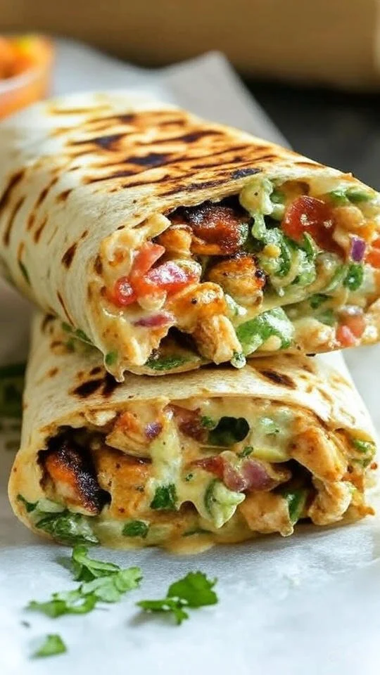 Chipotle Ranch Grilled Chicken Burrito wrapped in a tortilla with fresh ingredients