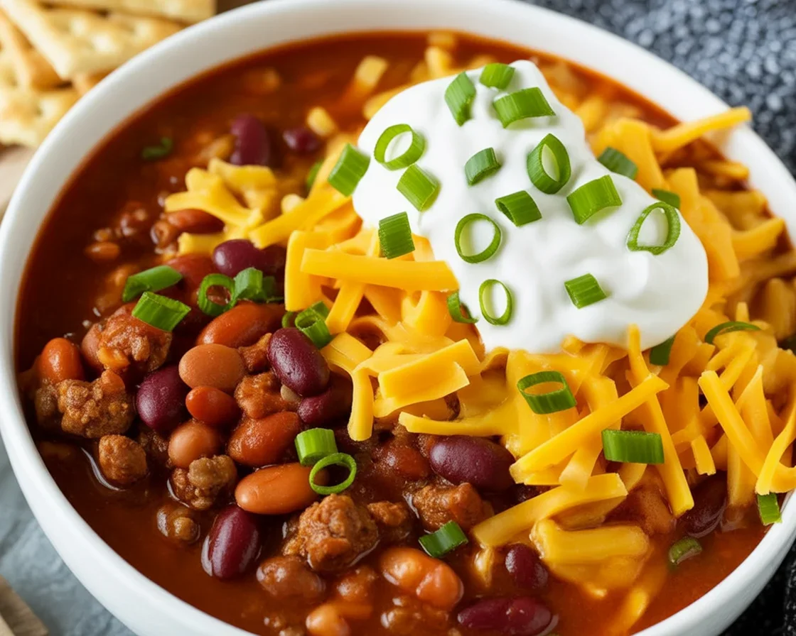 Delicious Instant Pot Chili with beef, beans, tomatoes, and spices simmered to perfection.