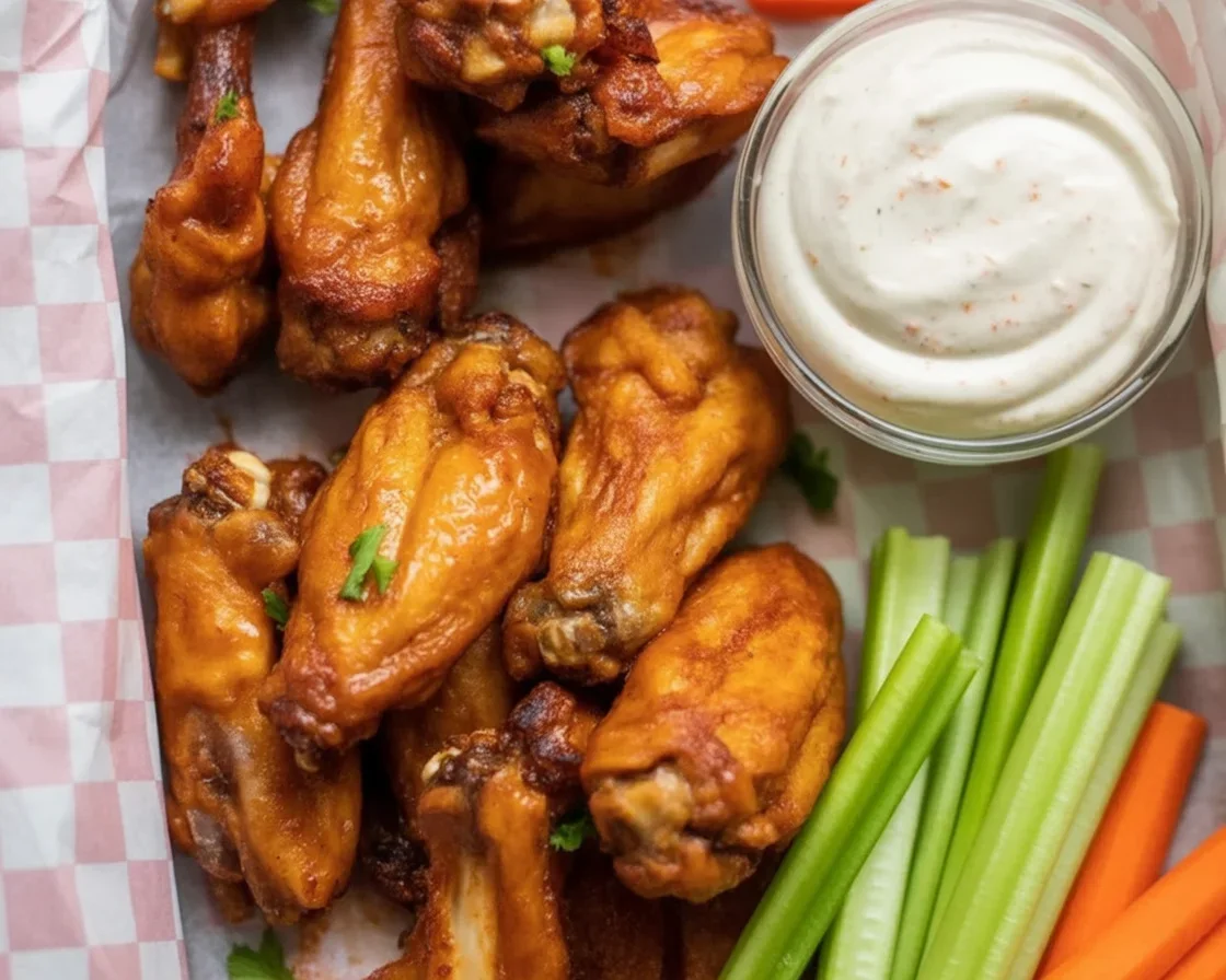 Crispy Air Fryer Chicken Wings served on a plate with dipping sauce