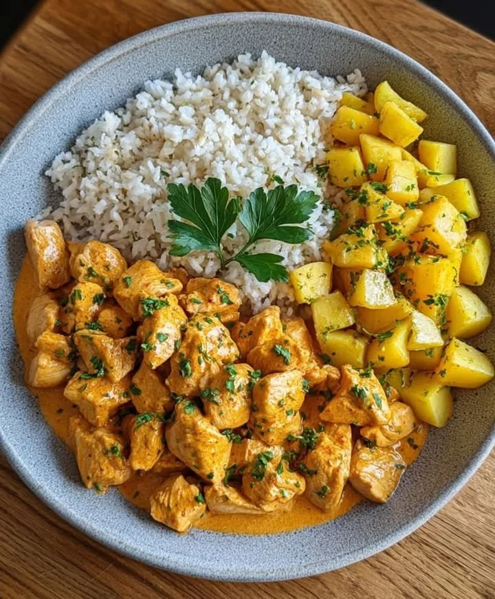 Delicious creamiest chicken bowl with tender chicken and rich sauce