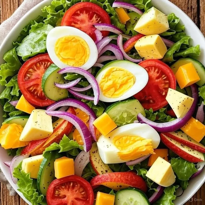 Delicious Fresh Garden Egg Salad Bowl with fresh veggies and herbs