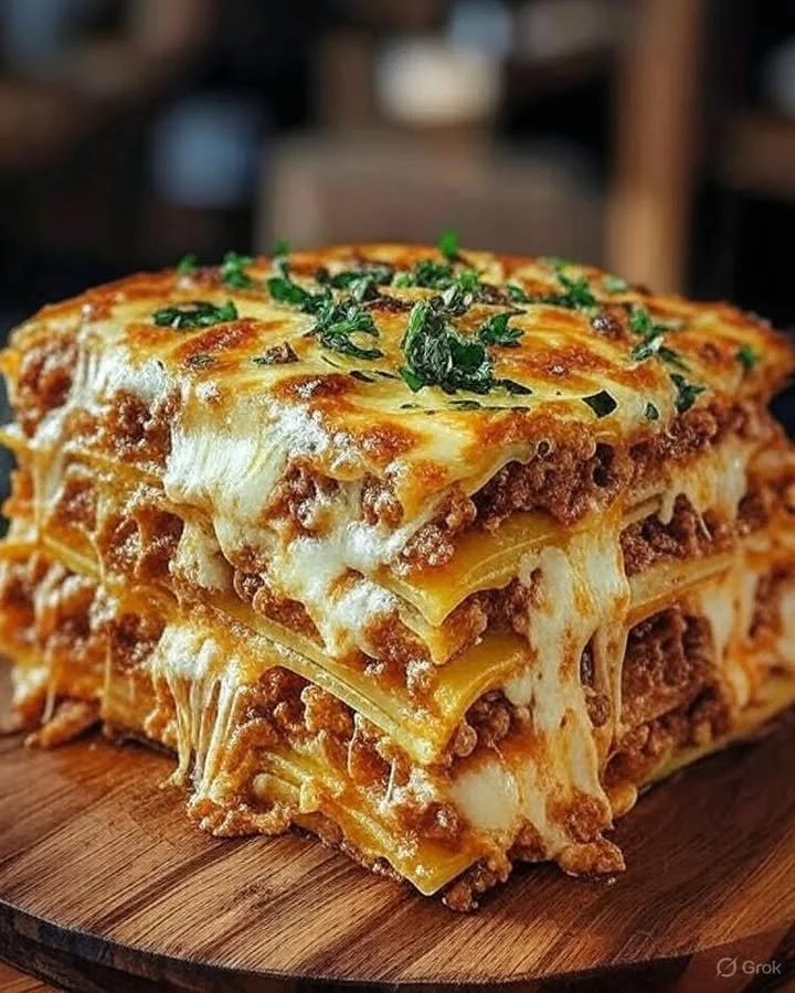 Delicious Million Dollar Lasagna layered with cheese, meat, and sauce.