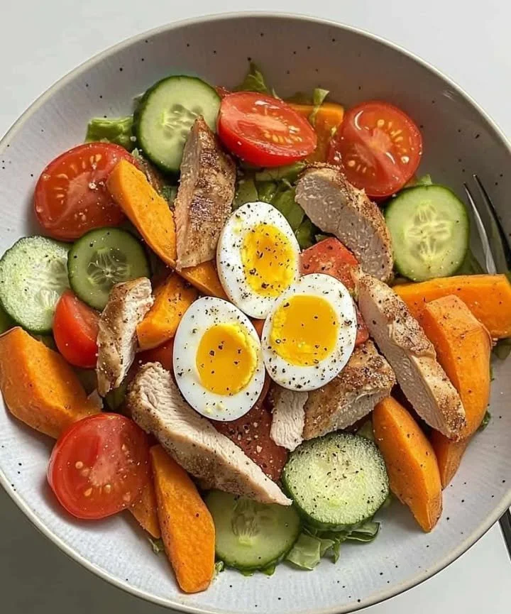 Colorful power bowl with quinoa, veggies, and protein for a nutritious lunch.