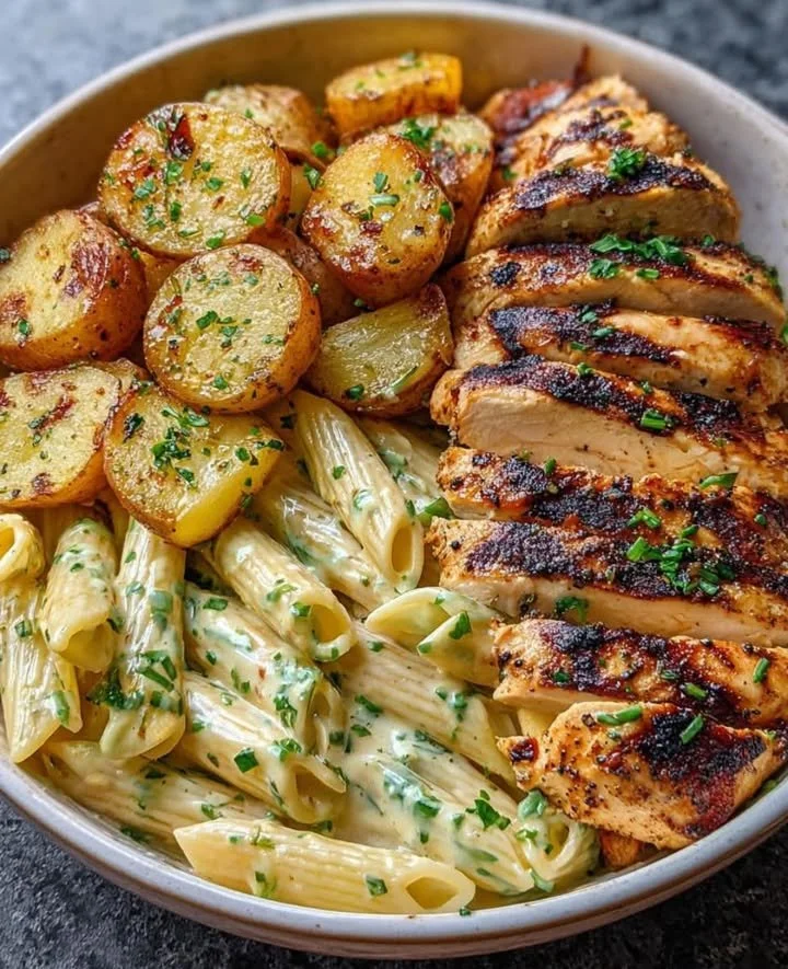 Delicious herb chicken dinner garnished with fresh herbs and spices