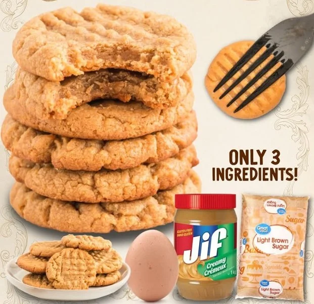 3-ingredient peanut butter cookies on a plate, freshly baked and golden brown.
