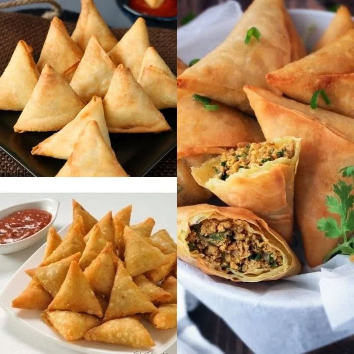 Homemade beef samosas on a plate, crispy and golden brown