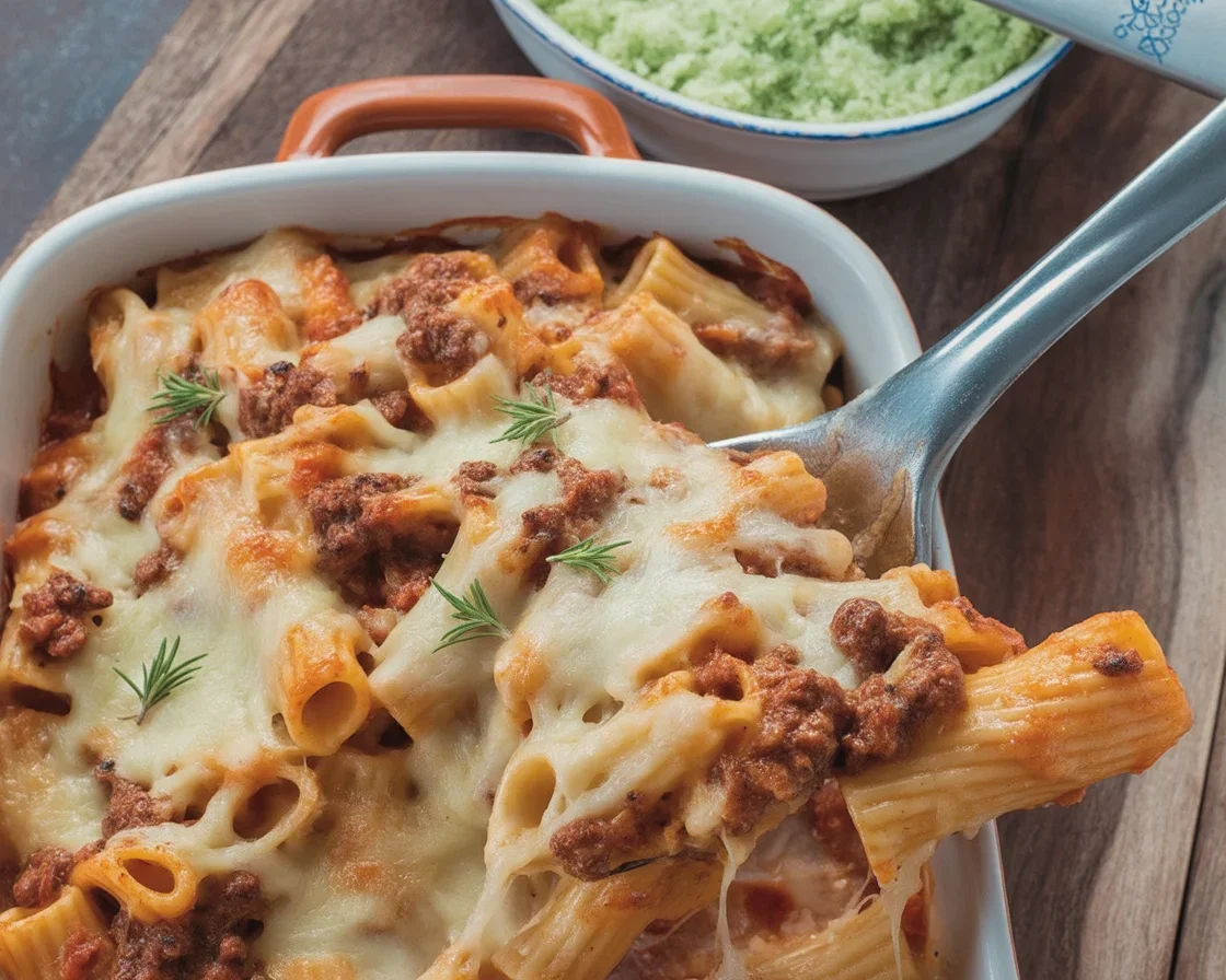 Cheesy Baked Rigatoni, the ultimate comfort dish with lots of cheese and flavor.