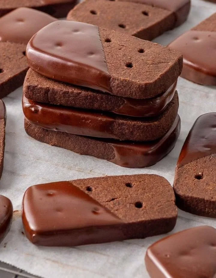Delicious homemade Chocolate Shortbread cookies on a plate