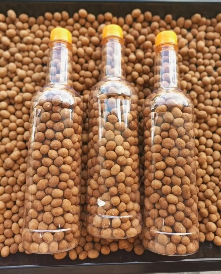 Commercial coated peanuts in a delicious Peanut Burger offering crunchy flavor.