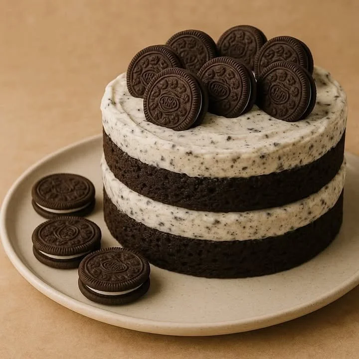 Delicious slice of Cookies and Cream Cake with chocolate and cream toppings