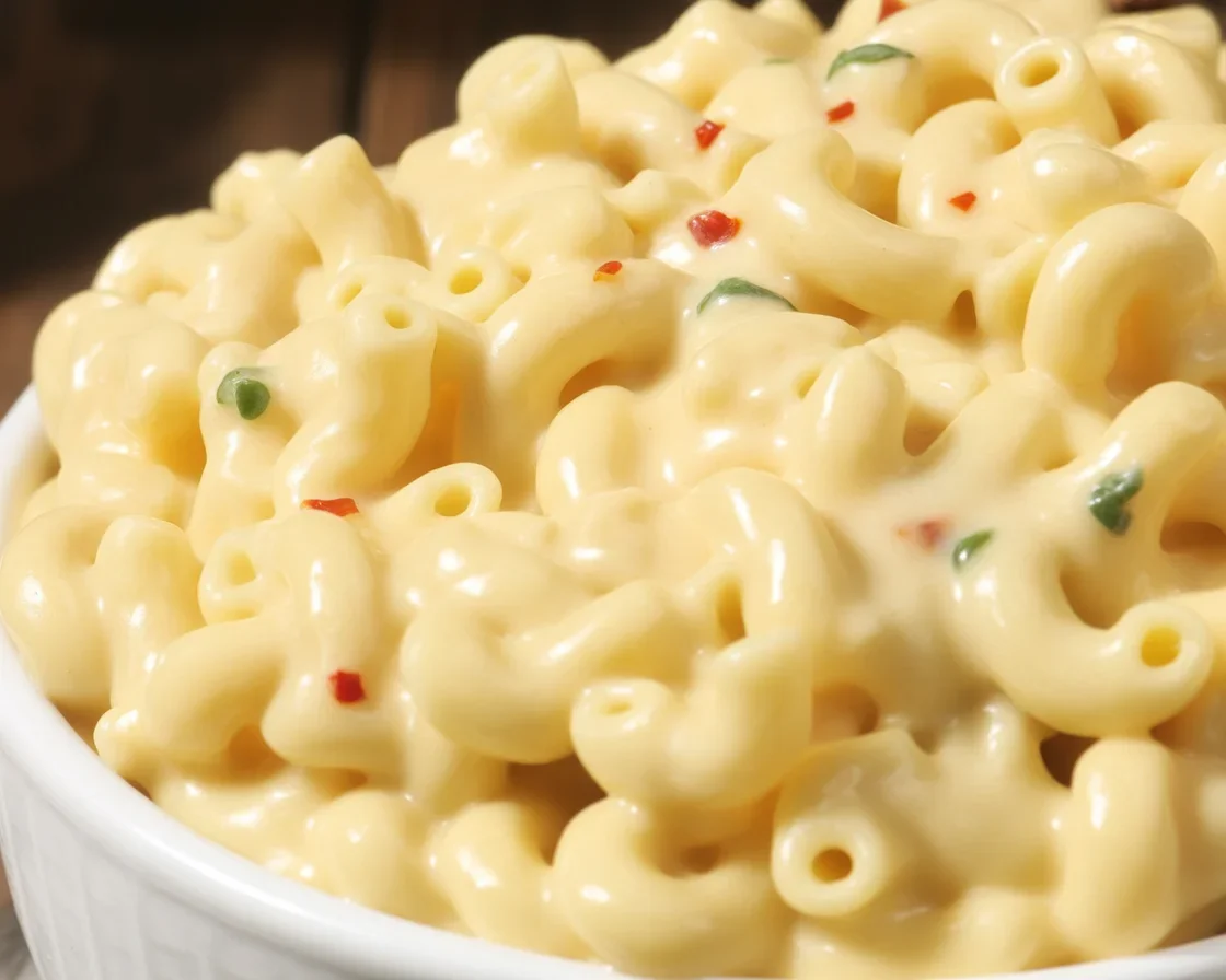Creamy Crockpot Mac and Cheese with Cream Cheese ready in the slow cooker.