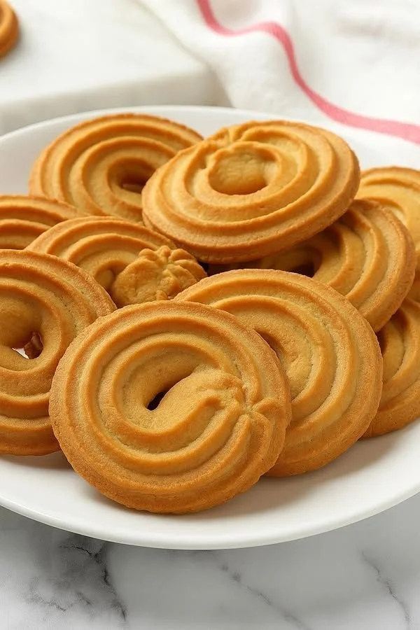Delicious Danish Butter Cookies arranged on a festive plate.