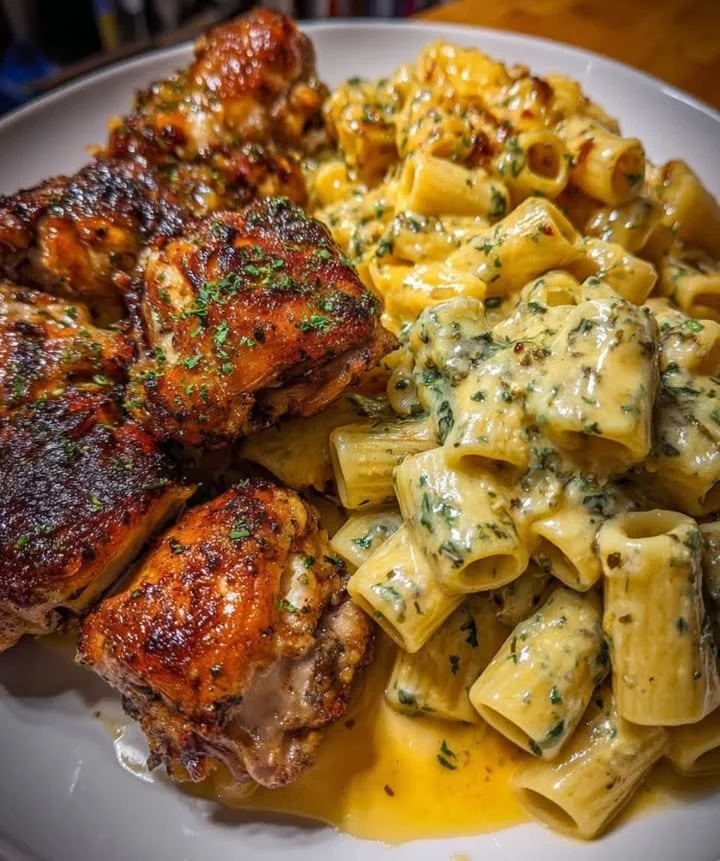 Creamy Cajun chicken bites served on a plate with garnishes