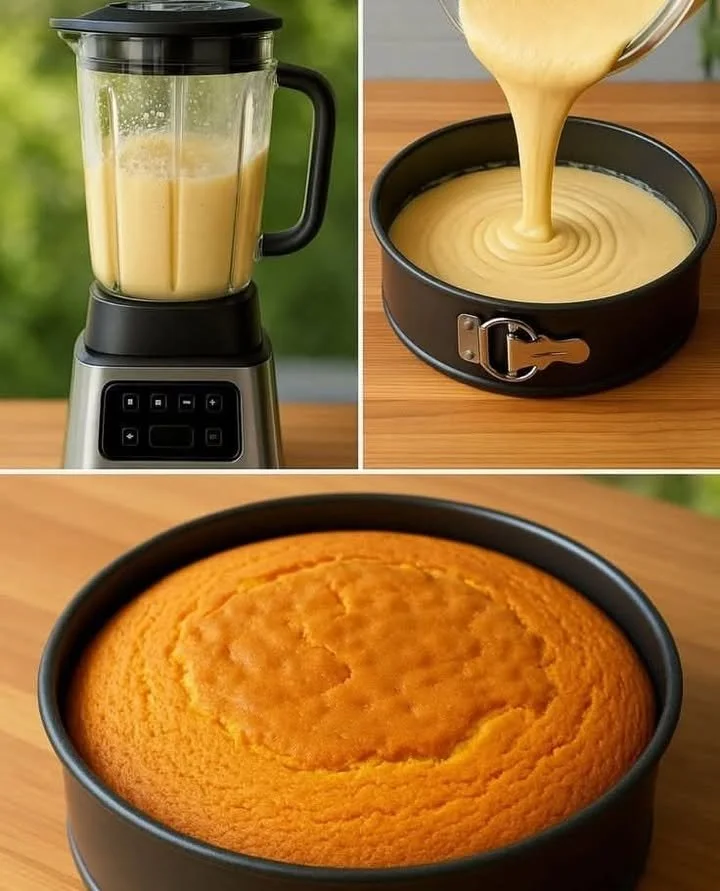 Delicious vanilla flavored easy blender cake fresh from the oven