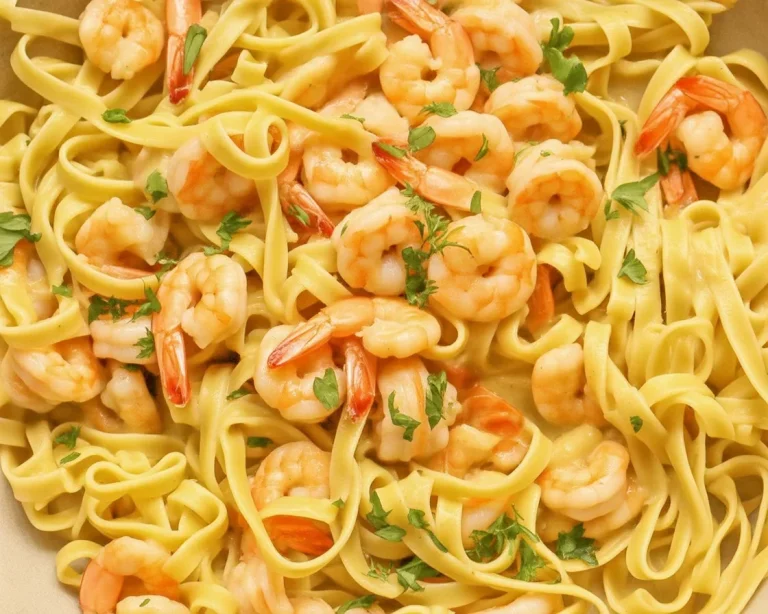Delicious garlic butter shrimp pasta served with fresh herbs and lemon.