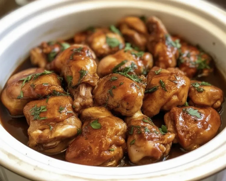 Honey Garlic Chicken Thighs served with a savory sauce and garnished with herbs.
