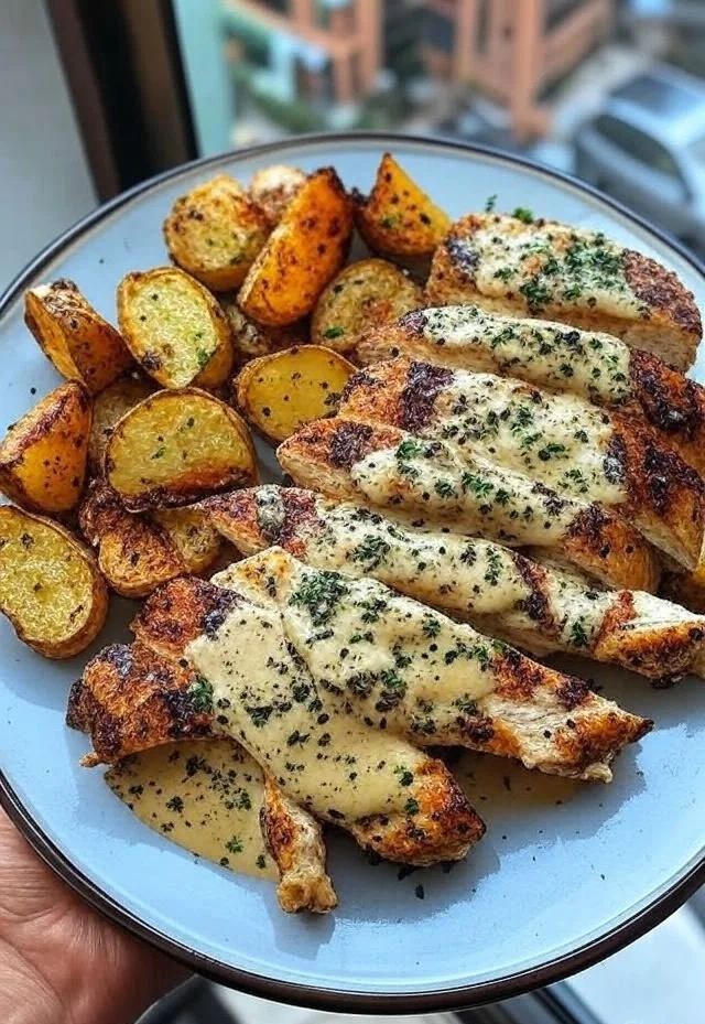 Creamy Parmesan Garlic Chicken Alfredo served in a bowl with fresh parsley.