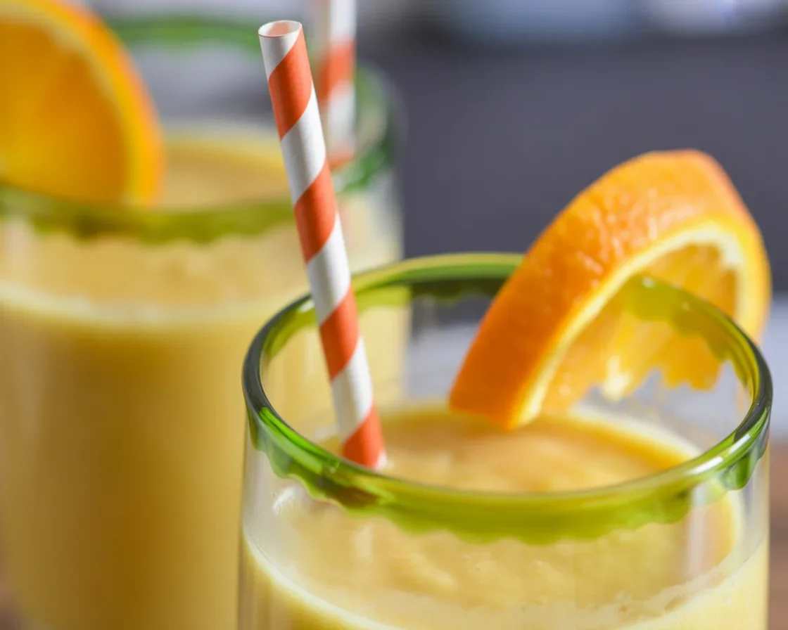 Homemade Orange Julius made with frozen orange juice concentrate and milk.