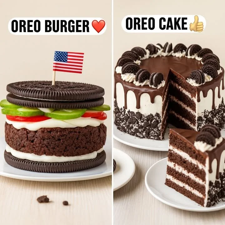 Oreo Burger with chocolate drizzle and cookie crumble topping