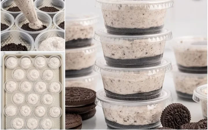 Delicious Oreo dessert cups topped with whipped cream and chocolate sprinkles