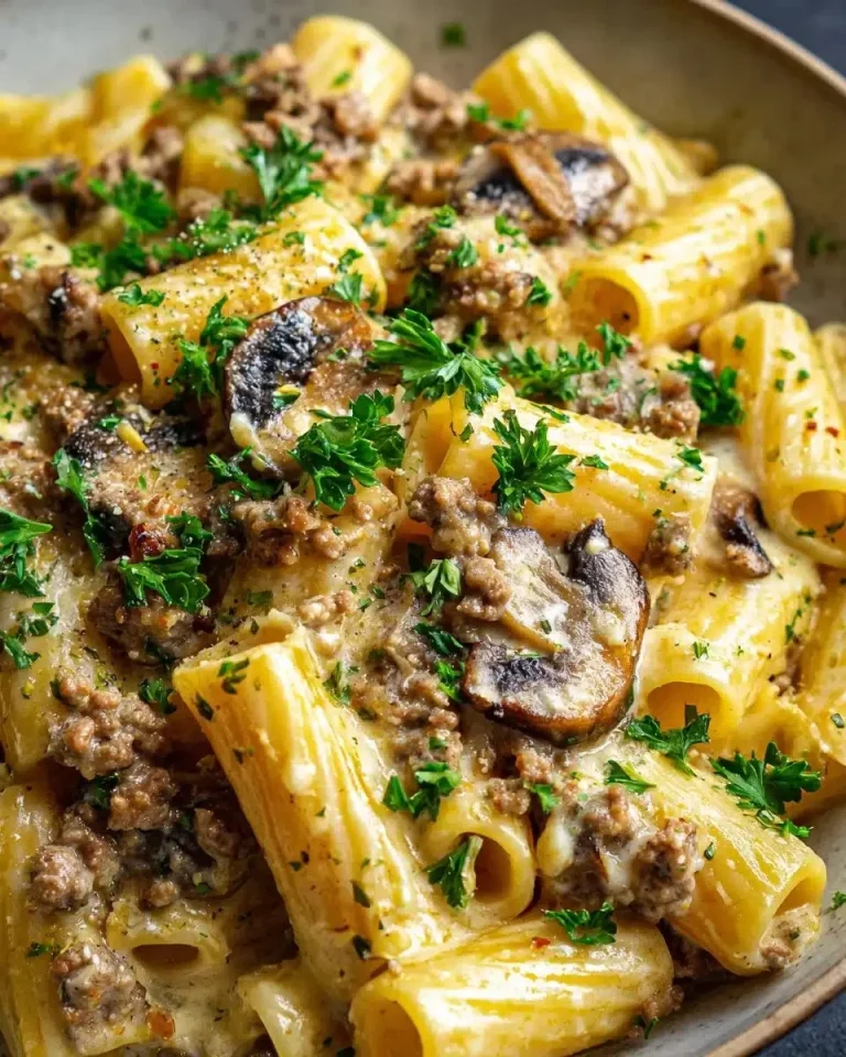 Delicious Philly Cheesesteak Pasta served in a bowl with cheese and peppers
