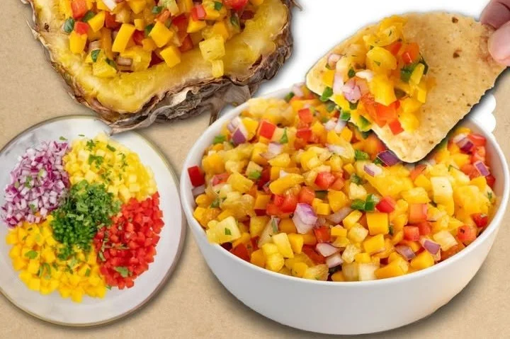 Fresh Pineapple Mango Salsa served in a bowl, showcasing vibrant colors and textures.