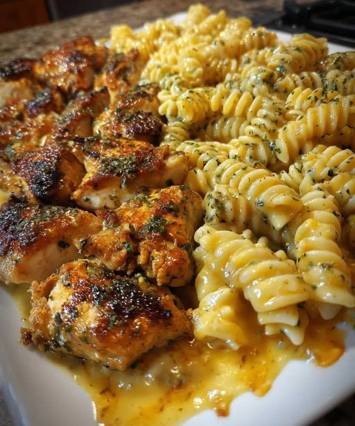 Delicious spicy chicken served with vibrant vegetables on a plate.