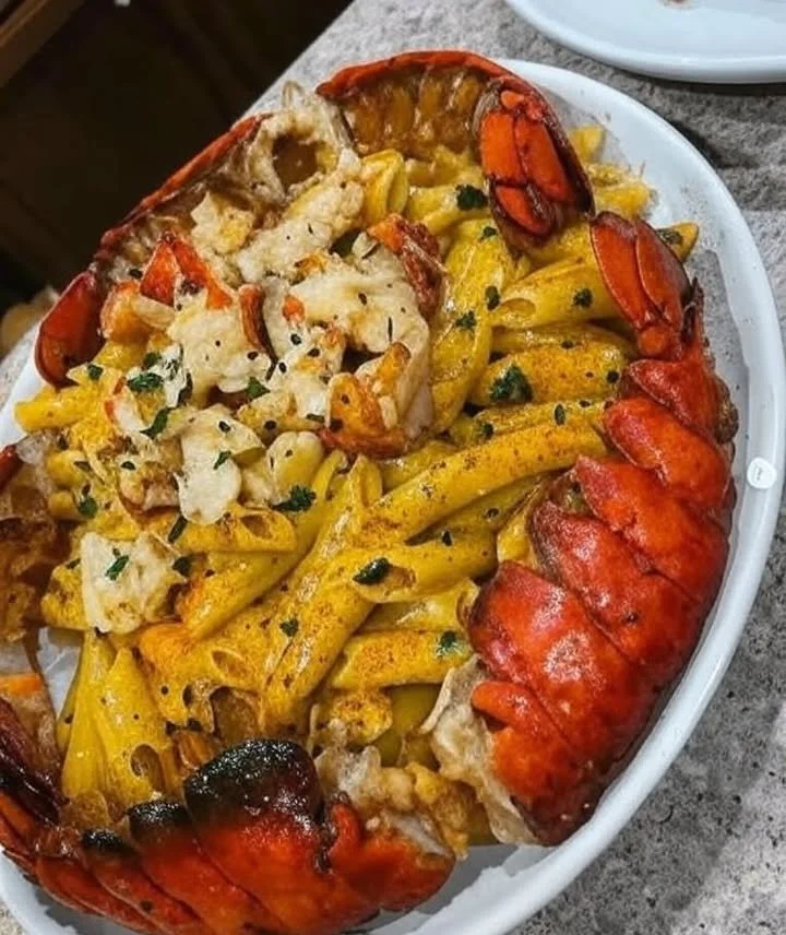 Delicious Cajun Lobster Pasta garnished with fresh herbs and spices