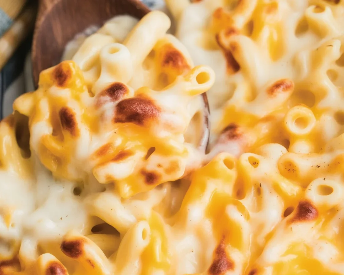 Delicious creamy mac and cheese topped with a golden crust.